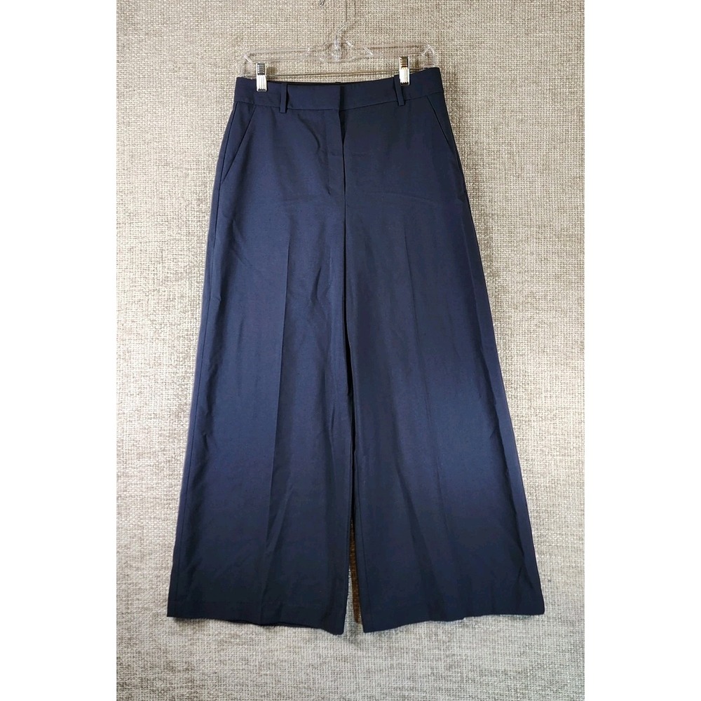 Theory Wide Leg Cropped Wool Blend Trousers Womens 6 Navy Pants 28.5x26.5